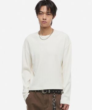 리브드 크롭 롱슬리브 아이보리