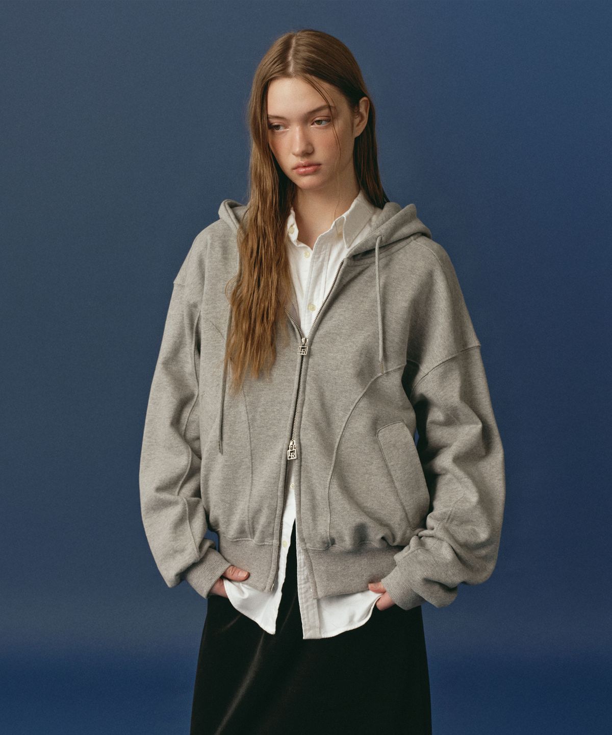 로시로우(LOSSYROW) Round Loose-Fit Hood Zip-Up Gray
