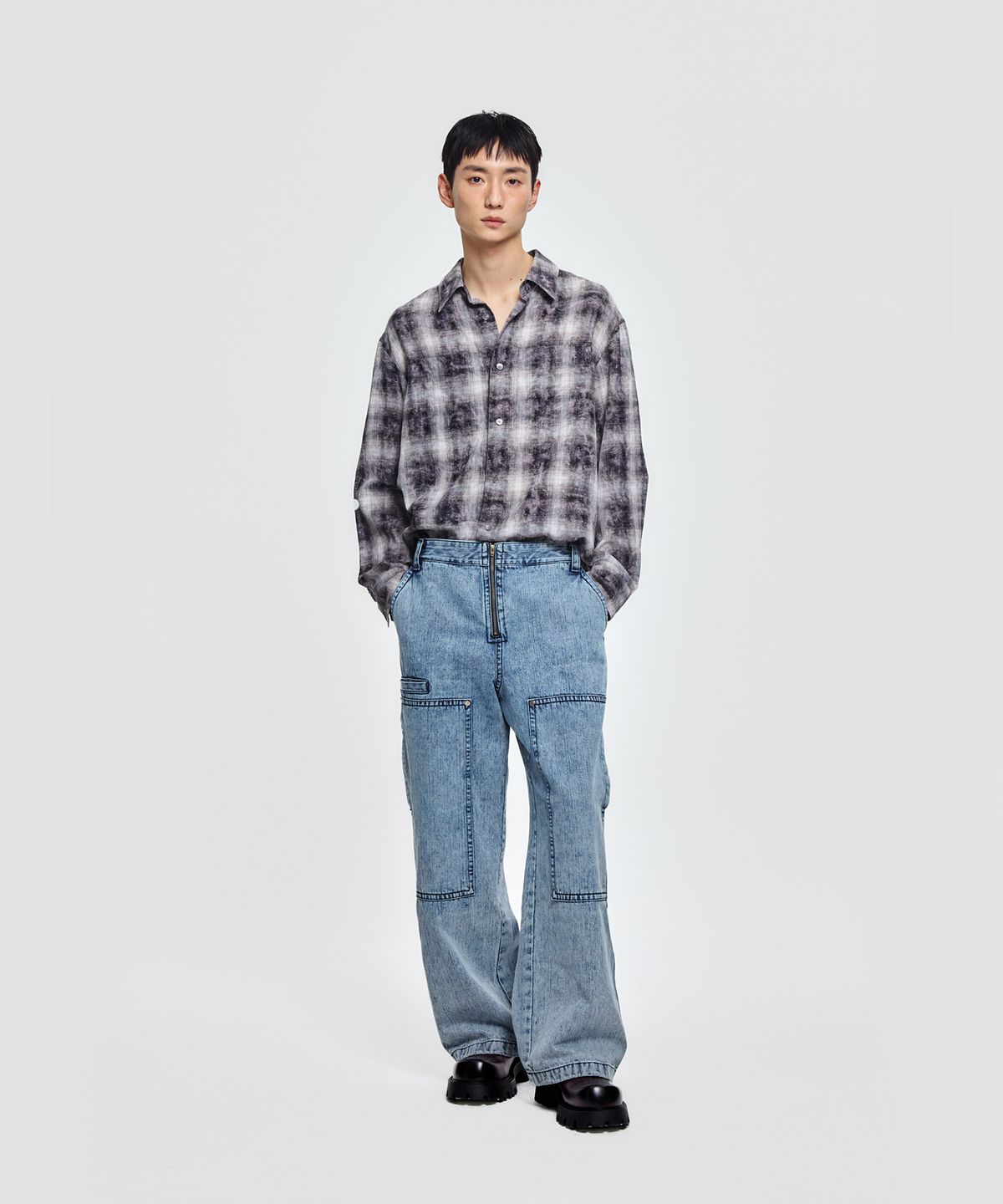 엠티더블유(MTW) 와이드 크롭 빈티지 체크 셔츠