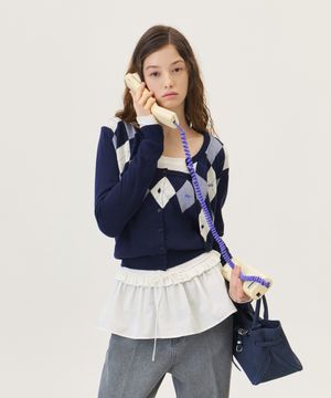 VENI ARGYLE CROP CARDIGAN (NAVY)