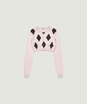 VENI ARGYLE CROP CARDIGAN (PINK)