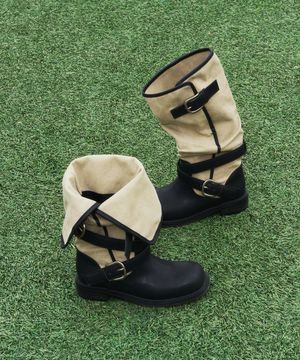 레이븐 폴더블 버클 부츠 캔버스 베이지