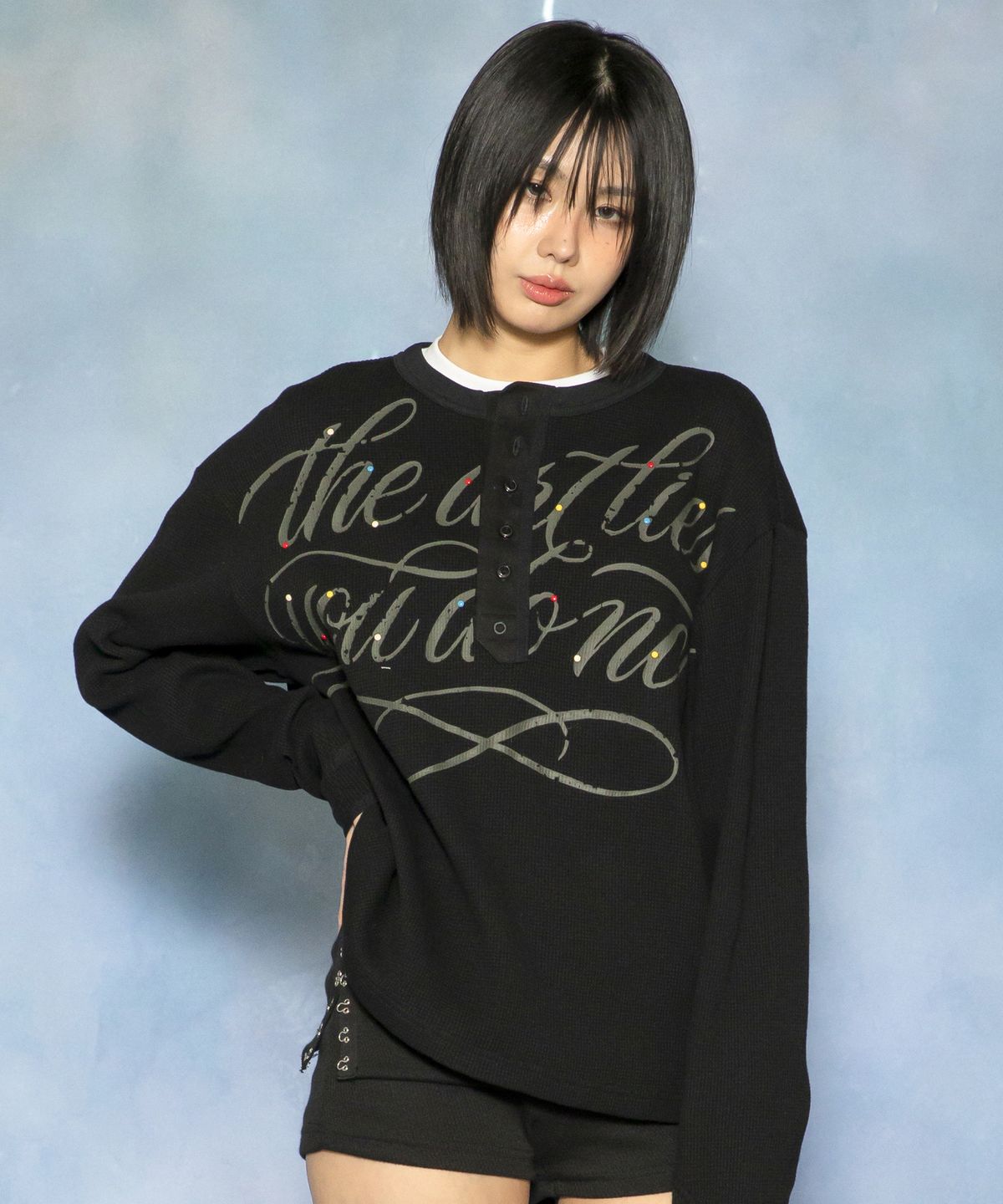 글랙(GLACK) GT178 세그먼트 헨리넥 긴팔티 (BLACK)