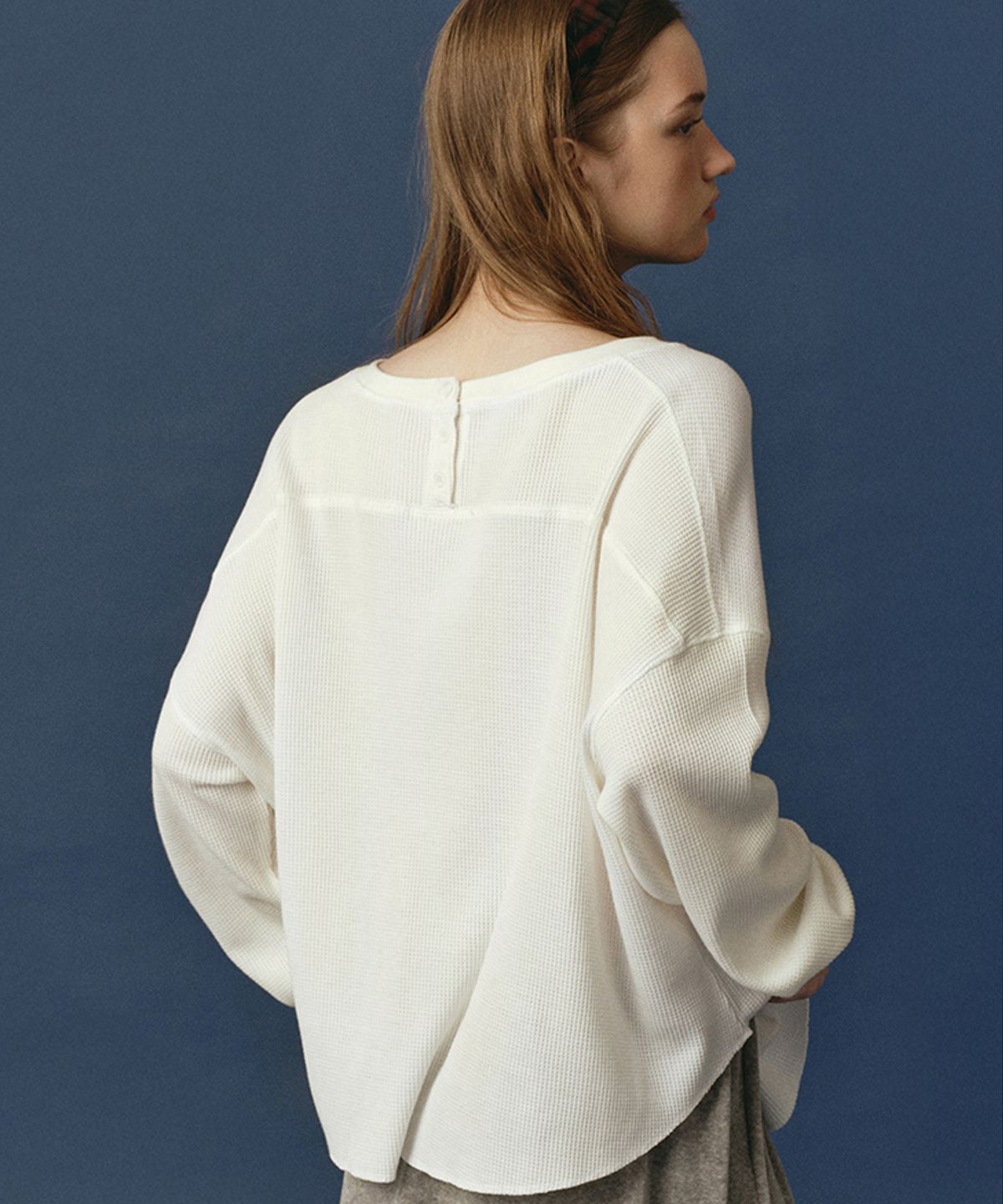로시로우(LOSSYROW) Two-Way Waffle Long Sleeve Cream