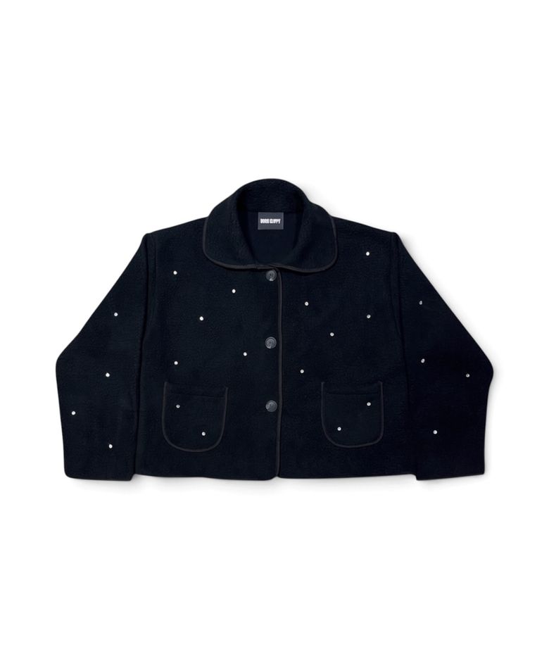 Soft Crystal Stud Fleece Jacket (Black)