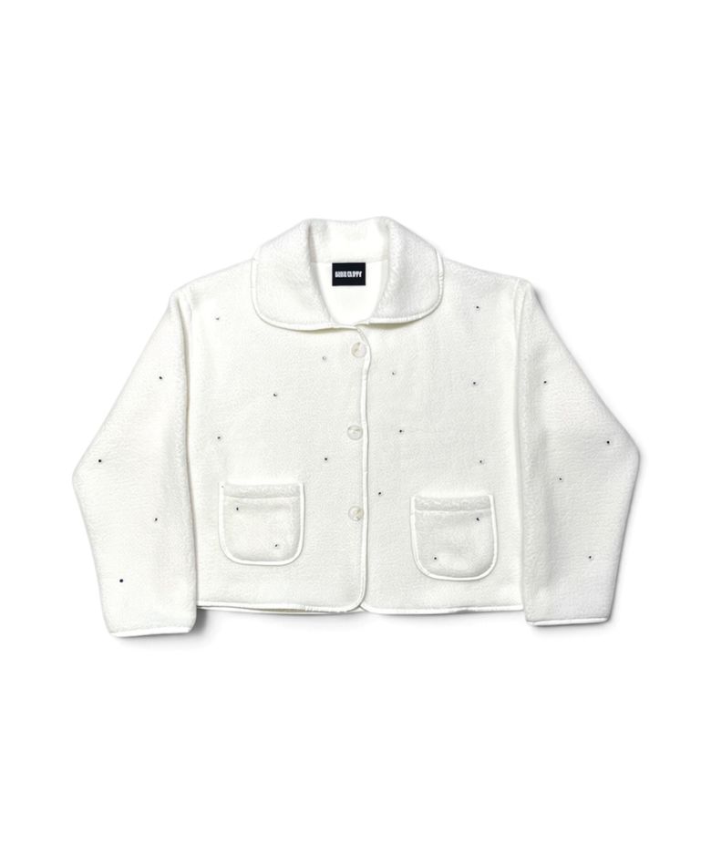 Soft Crystal Stud Fleece Jacket (Ivory)