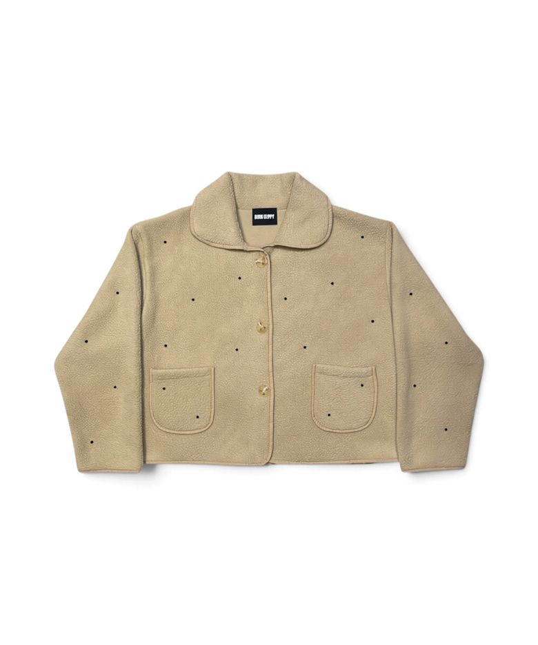 Soft Crystal Stud Fleece Jacket (Sand Beige)
