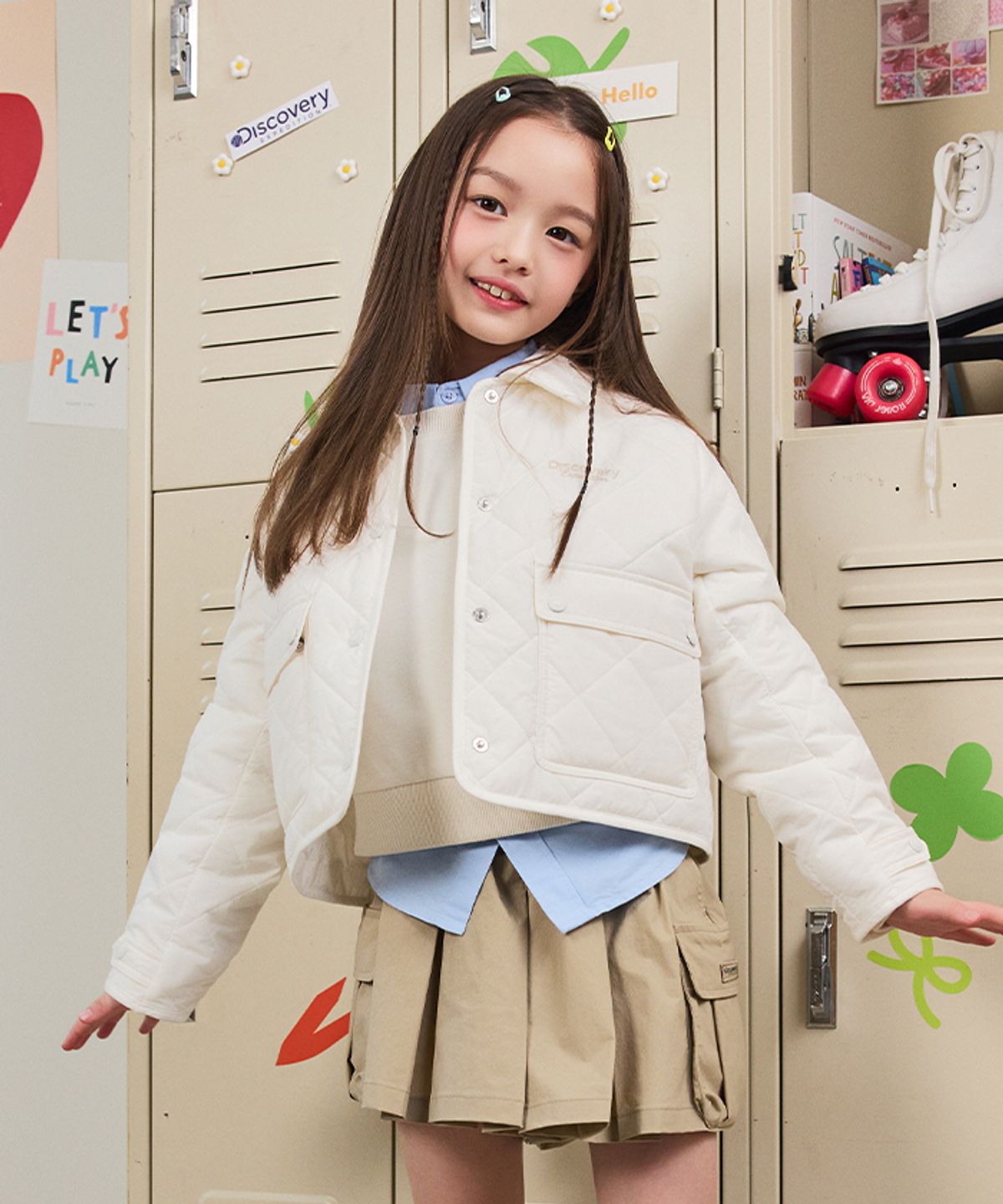 디스커버리 키즈(DISCOVERY KIDS) 여아 패디드 퀼팅 점퍼 (CREAM)