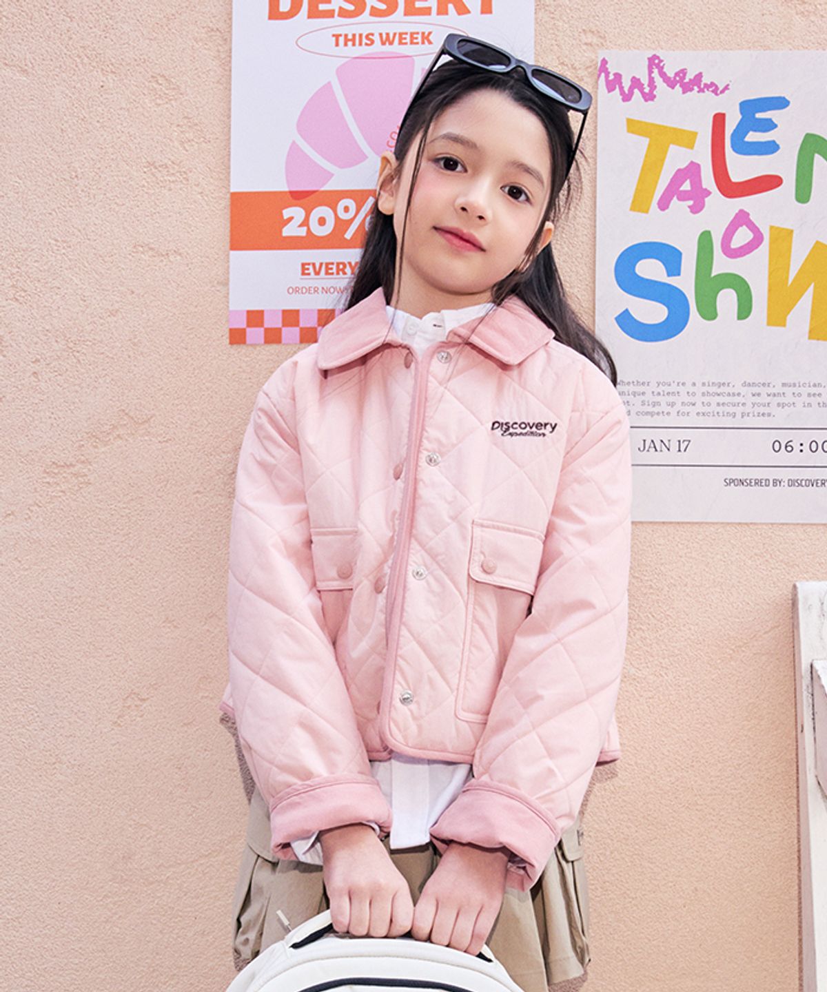 디스커버리 키즈(DISCOVERY KIDS) 여아 패디드 퀼팅 점퍼 (L.Peach)