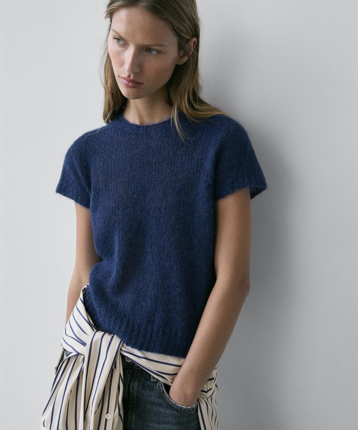 마시모두띠(MASSIMO DUTTI) 알파카 블렌드 반팔 니트 스웨터