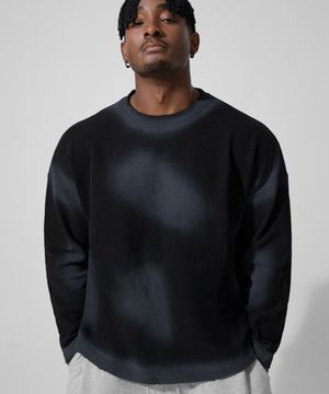 빈티지 와플 오버핏 롱 슬리브_블랙