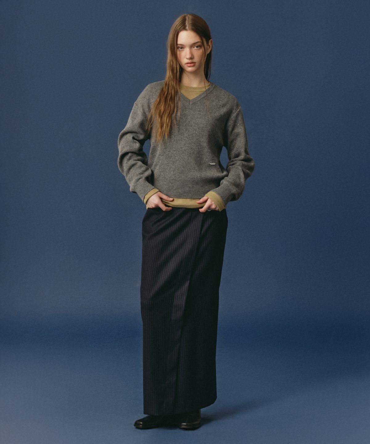 로시로우(LOSSYROW) Stripe Wrap Skirt Navy