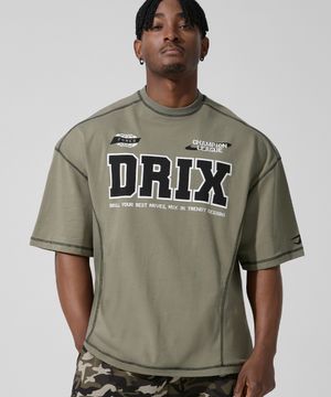 오버로크 스티치 오버핏 하프 슬리브_카키