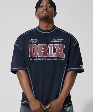 오버로크 스티치 오버핏 하프 슬리브_네이비