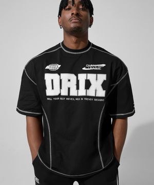 오버로크 스티치 오버핏 하프 슬리브_블랙