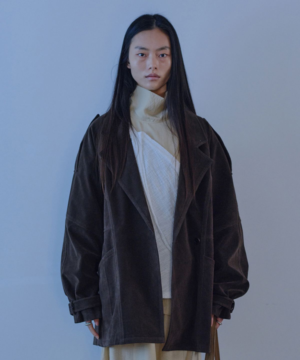 베르소(VERSO) Leather Waist Drawstring Half Coat (deep brown)