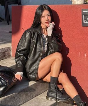 9231 하이넥 워싱 레더 자켓 (BLACK)