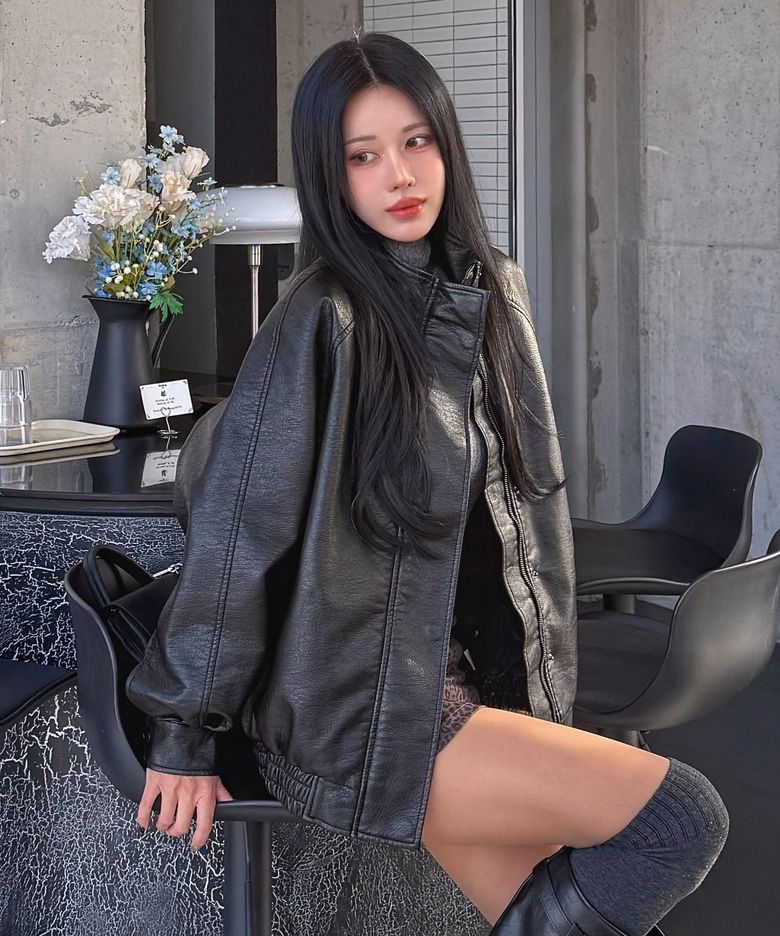9229 오버핏 워싱 레더 자켓 (BLACK)