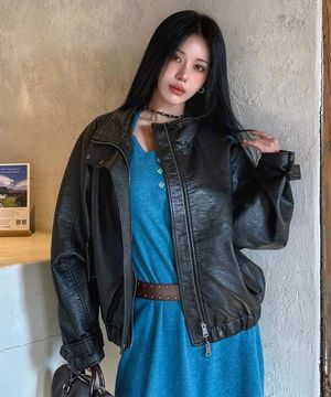 9228 워싱 레더 점퍼 (BLACK)