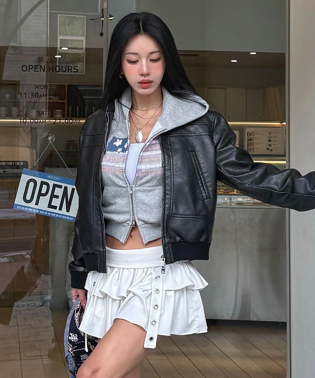 레이디 볼륨(LADY VOLUME) 9218 워싱 레더 자켓 (BLACK)