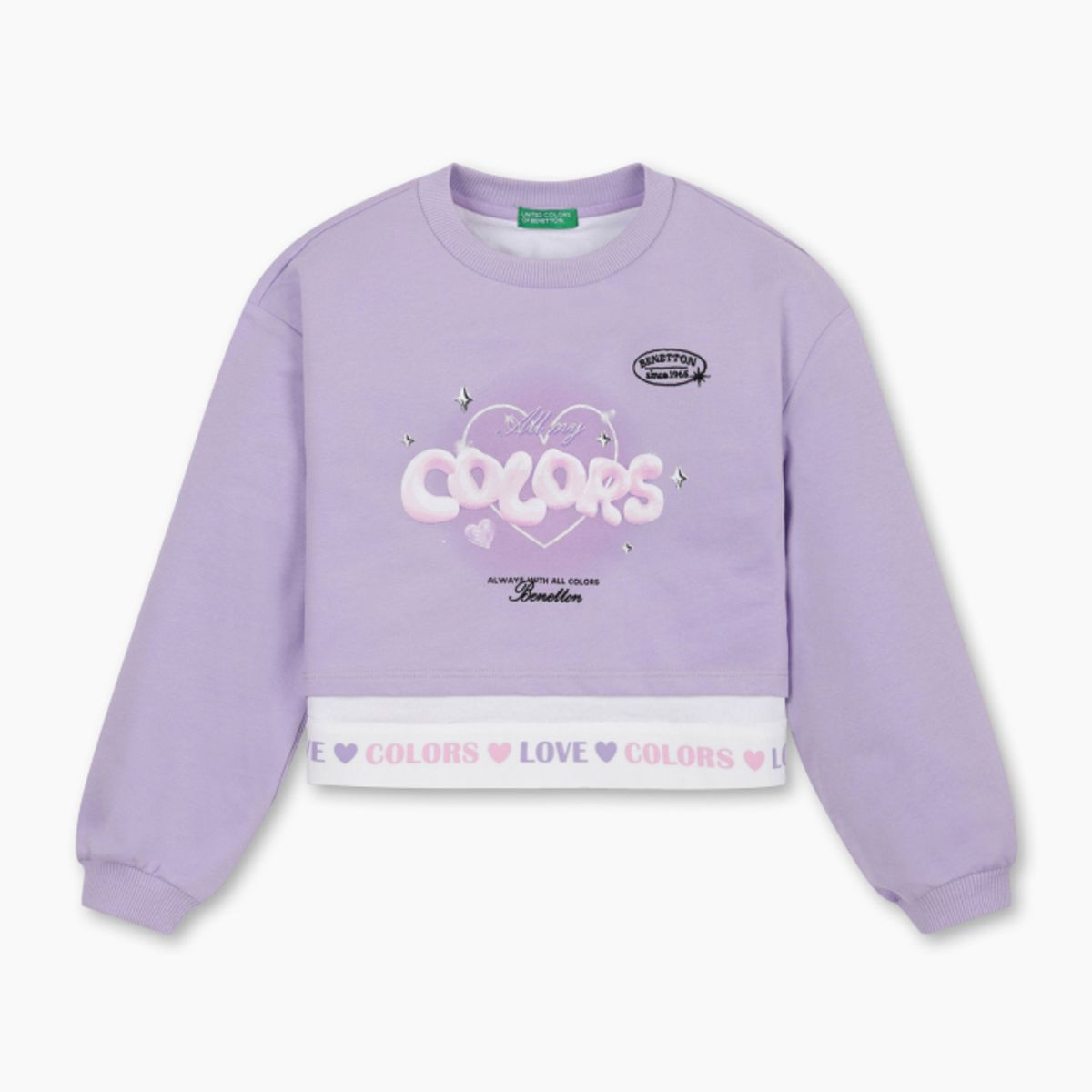 베네통키즈(BENETTONKIDS) 크롭 레이어드 맨투맨_QAMT10611VO