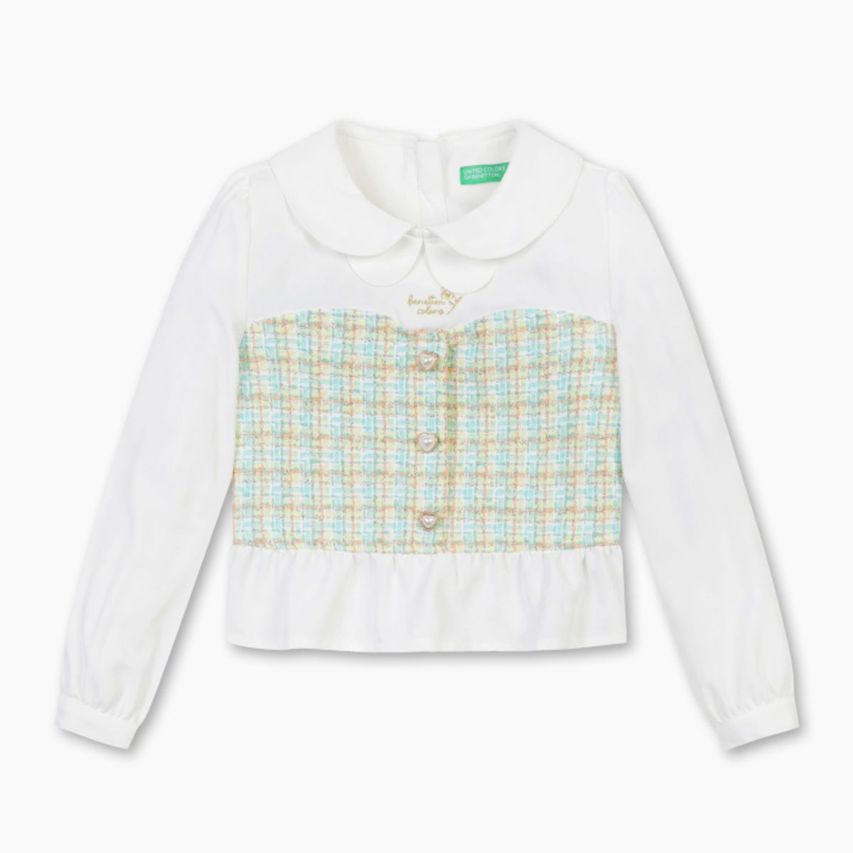 베네통키즈(BENETTONKIDS) 튤립 카라 트위드 블라우스_QAWS02611IV