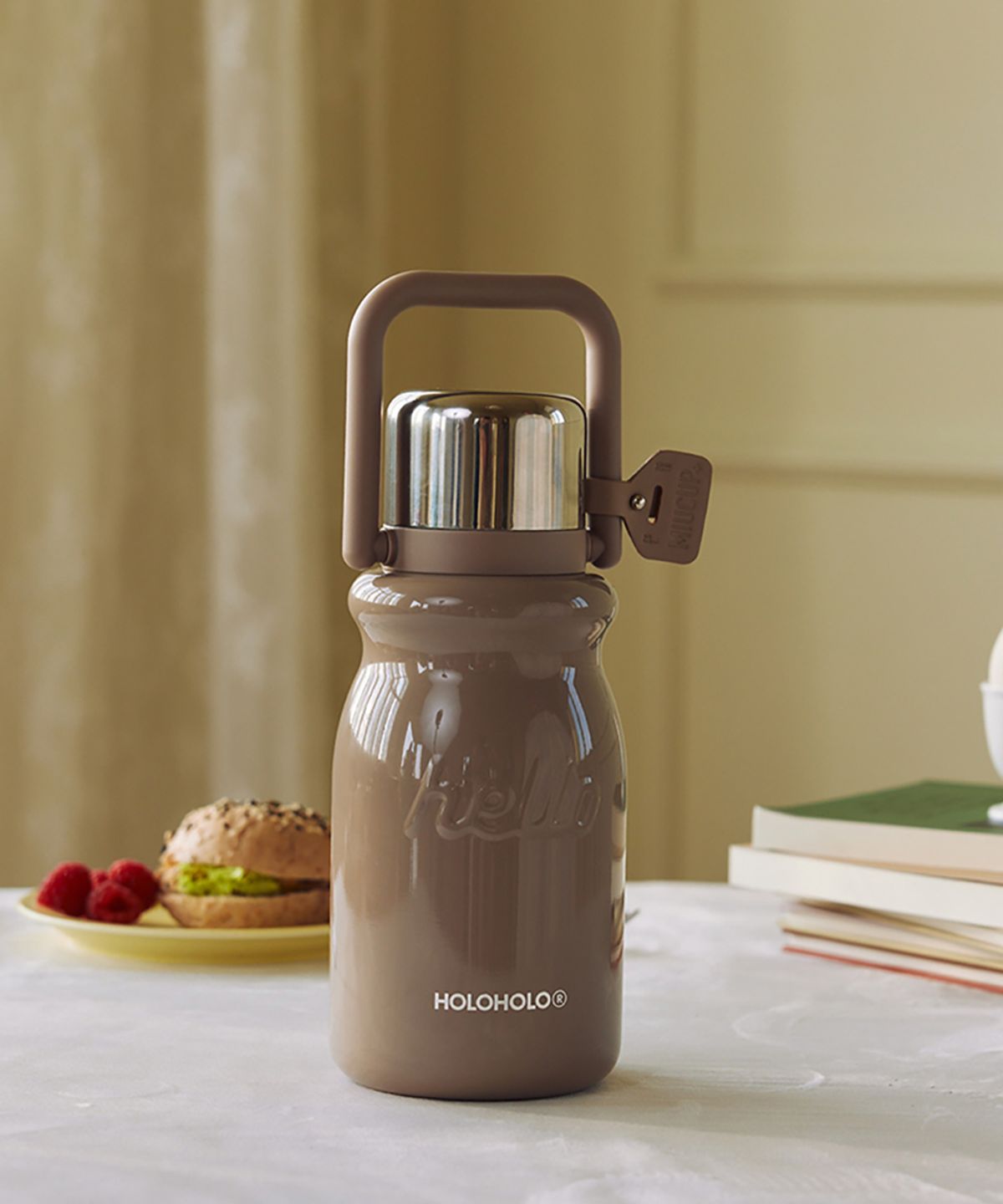 홀로홀로(HOLOHOLO) 원터치 밀크 보온보냉병 빨대 텀블러 900ml 코코아