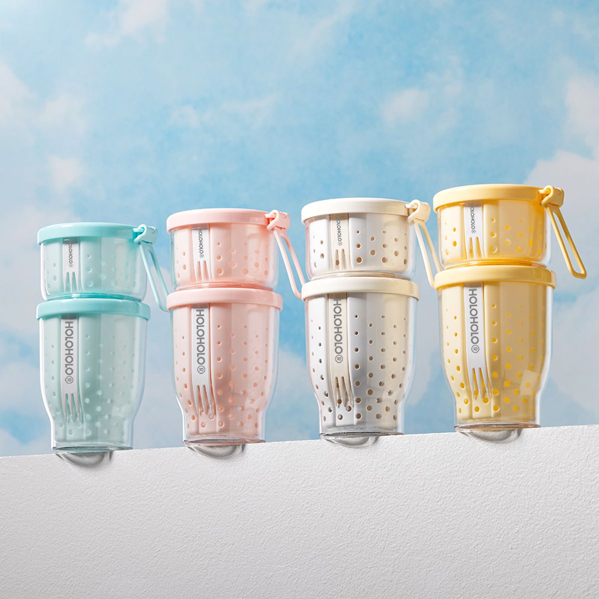 홀로홀로(HOLOHOLO) 후르츠팟 과일 샐러드 도시락 용기 400ml+750ml 2종set - 블루