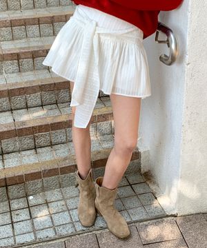 리본 타이 플레어 미니 스커트 ( 화이트 )