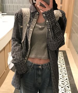 멜브 오버핏 체크 셔츠 ( 네이비 )