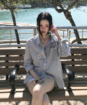 멜브 오버핏 체크 셔츠 ( 화이트 )