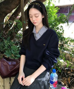 글릿 체크 레이어드 스웻셔츠 ( 네이비 )