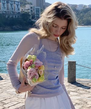 셔링 홀터넥 레이어드 티셔츠 ( 핑크 )