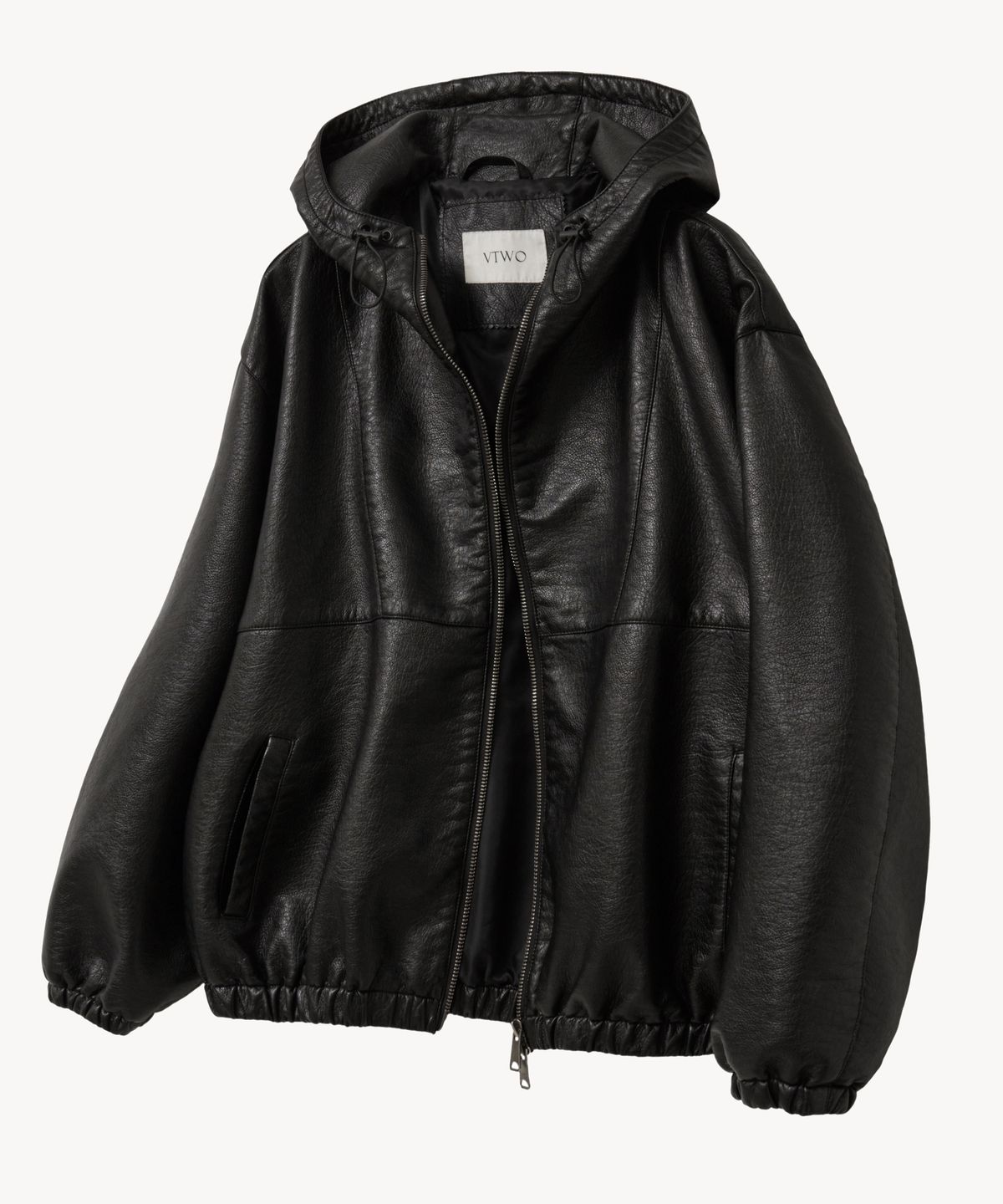 브이투(VTWO) 8300 오버핏 후드 레더 워싱 자켓 (BLACK)