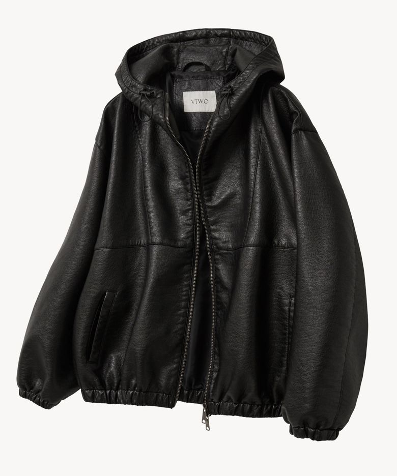 8300 오버핏 후드 레더 워싱 자켓 (BLACK)