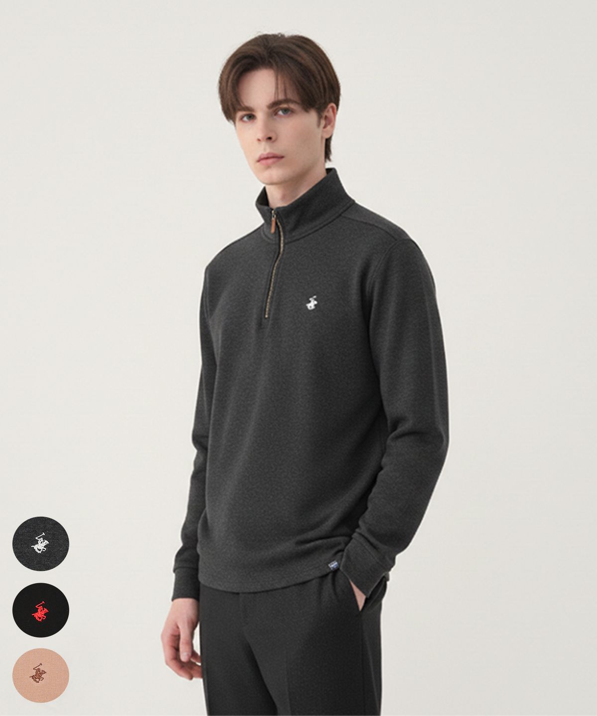 비버리힐스 폴로클럽(BHPOLOCLUB) 남성 시그니처 기모 하프집업 3Color TS483