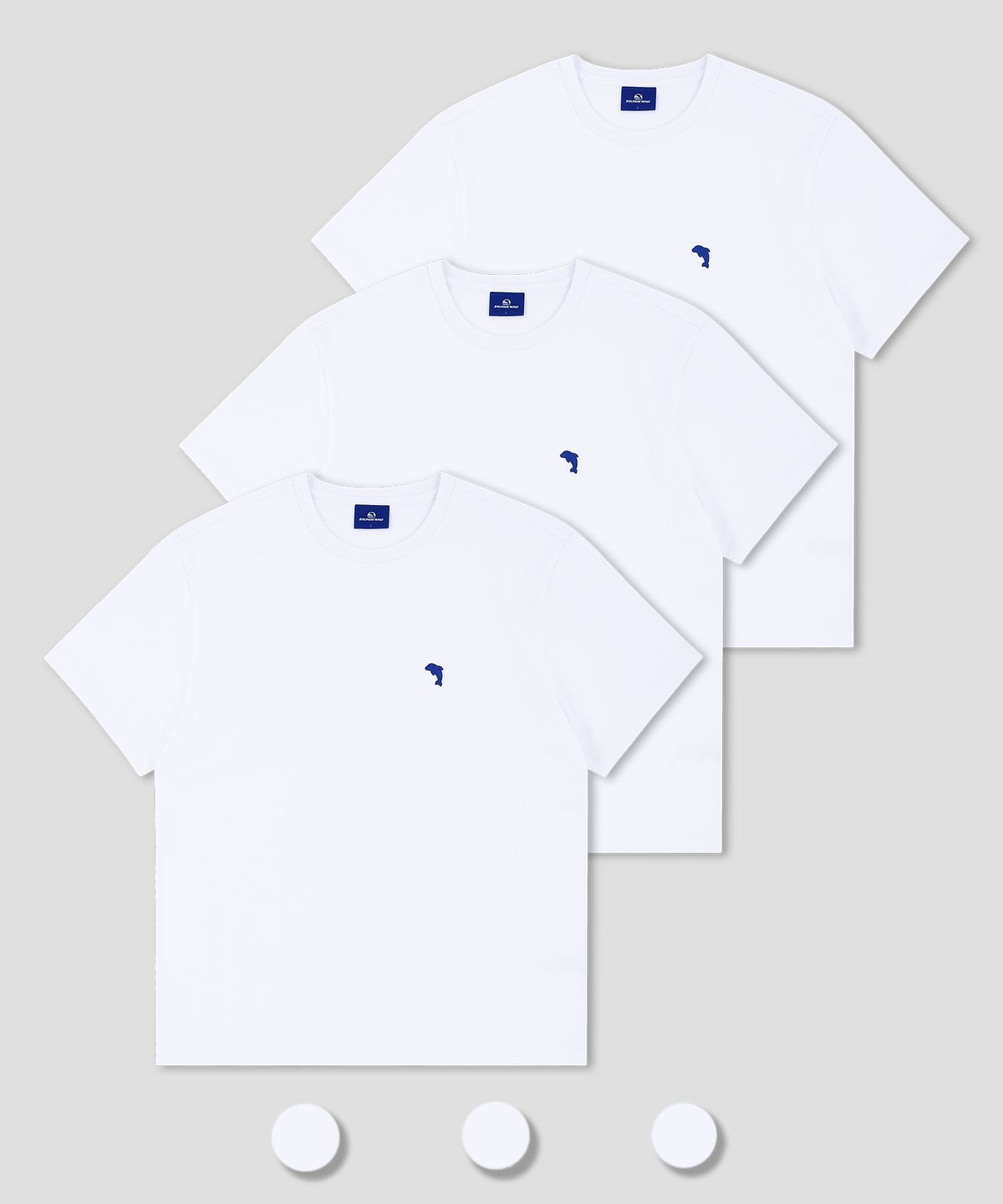 돌핀웨이브어패럴(DOLPHIN WAVE APPAREL) [3팩] 돌핀 미니 체인자수 16수 반팔티셔츠 화이트 & 화이트  & 화이트