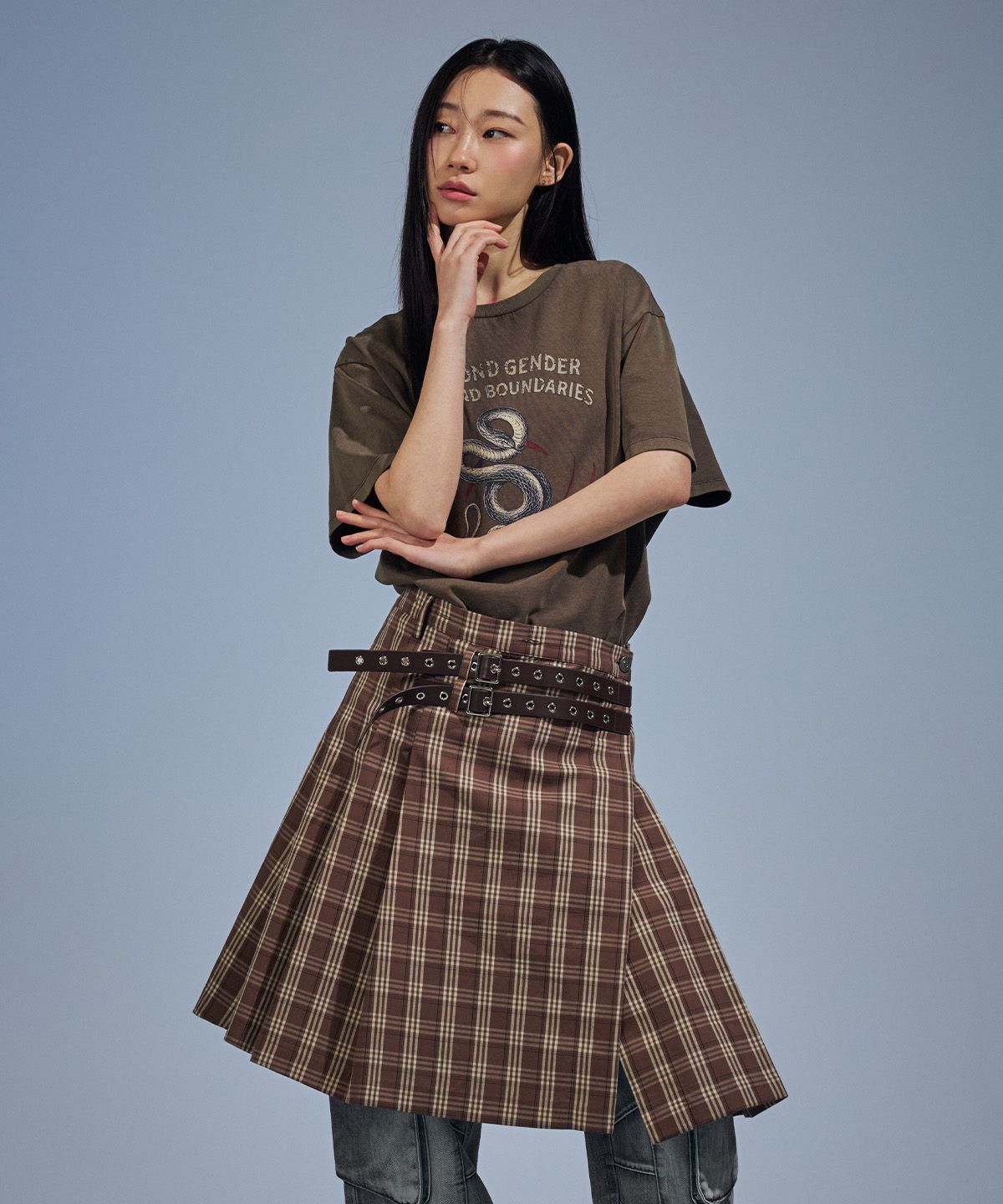 베테제(VETEZE) Karv Buckle Wrap Skirt (Brown)