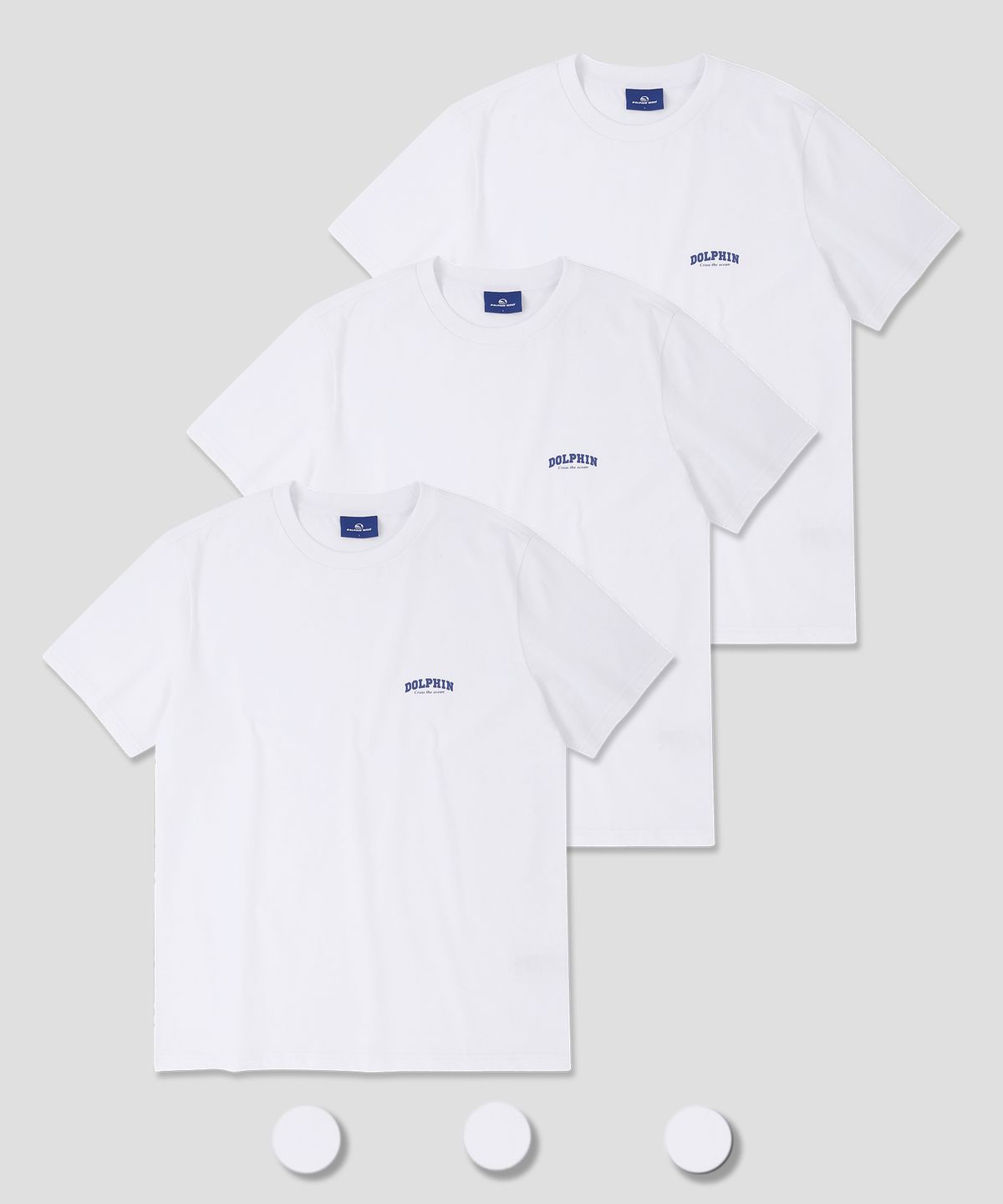 돌핀웨이브어패럴(DOLPHIN WAVE APPAREL) [3팩]돌핀 아치로고 티셔츠 화이트 & 화이트 & 화이트