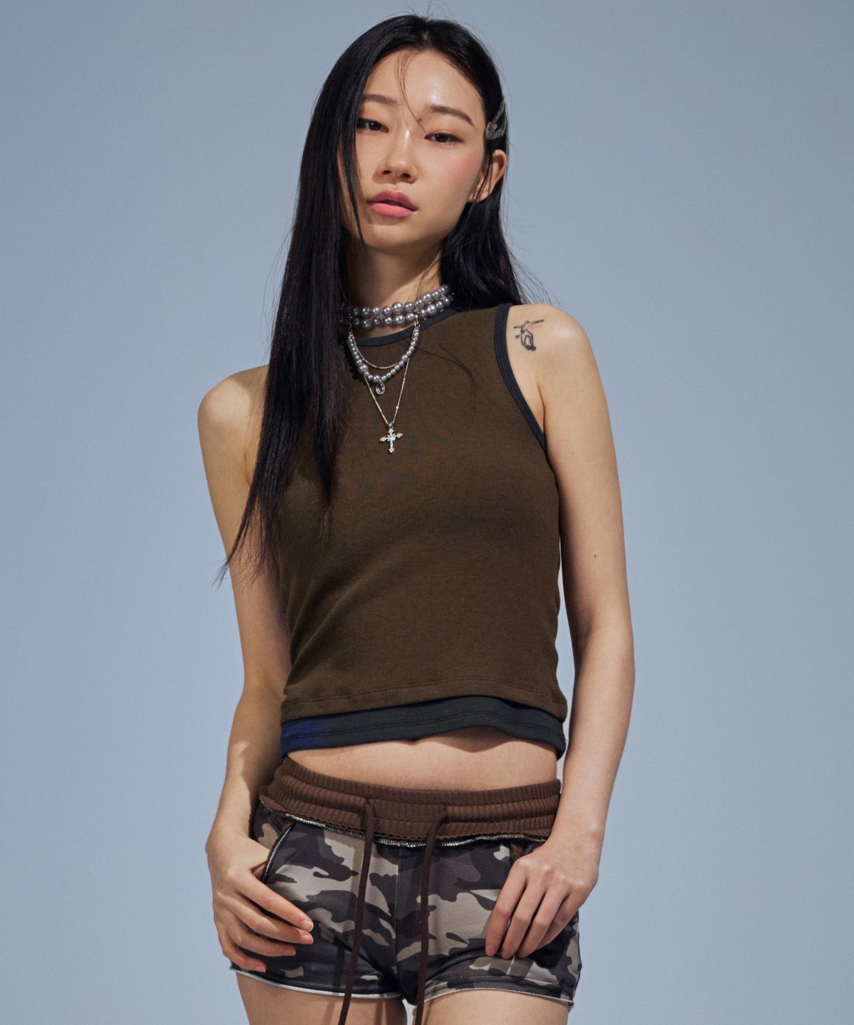 베테제(VETEZE) Slim Fit Layered Sleeveless (Khaki/N)