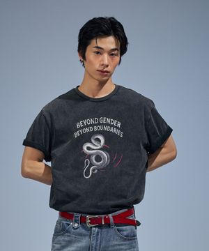 [하경PICK] BGBB Snake Garment Dyed half T (Black)