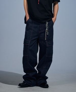 [하경PICK] Red Stitch Indigo Cargo Denim Pants