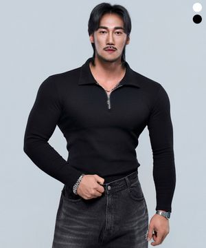 P2606 골지 카라 머슬핏 긴팔티 [2COLOR]