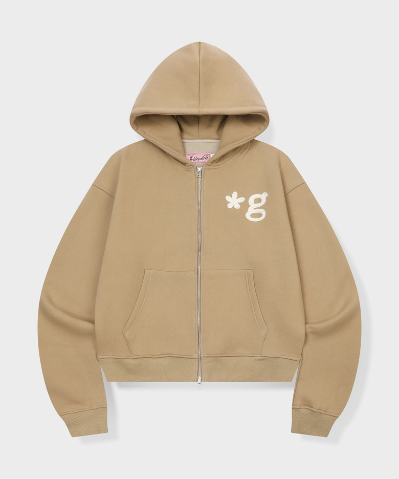HAND WORK FLUFFY HOODIE ZIP-UP (BEIGE)