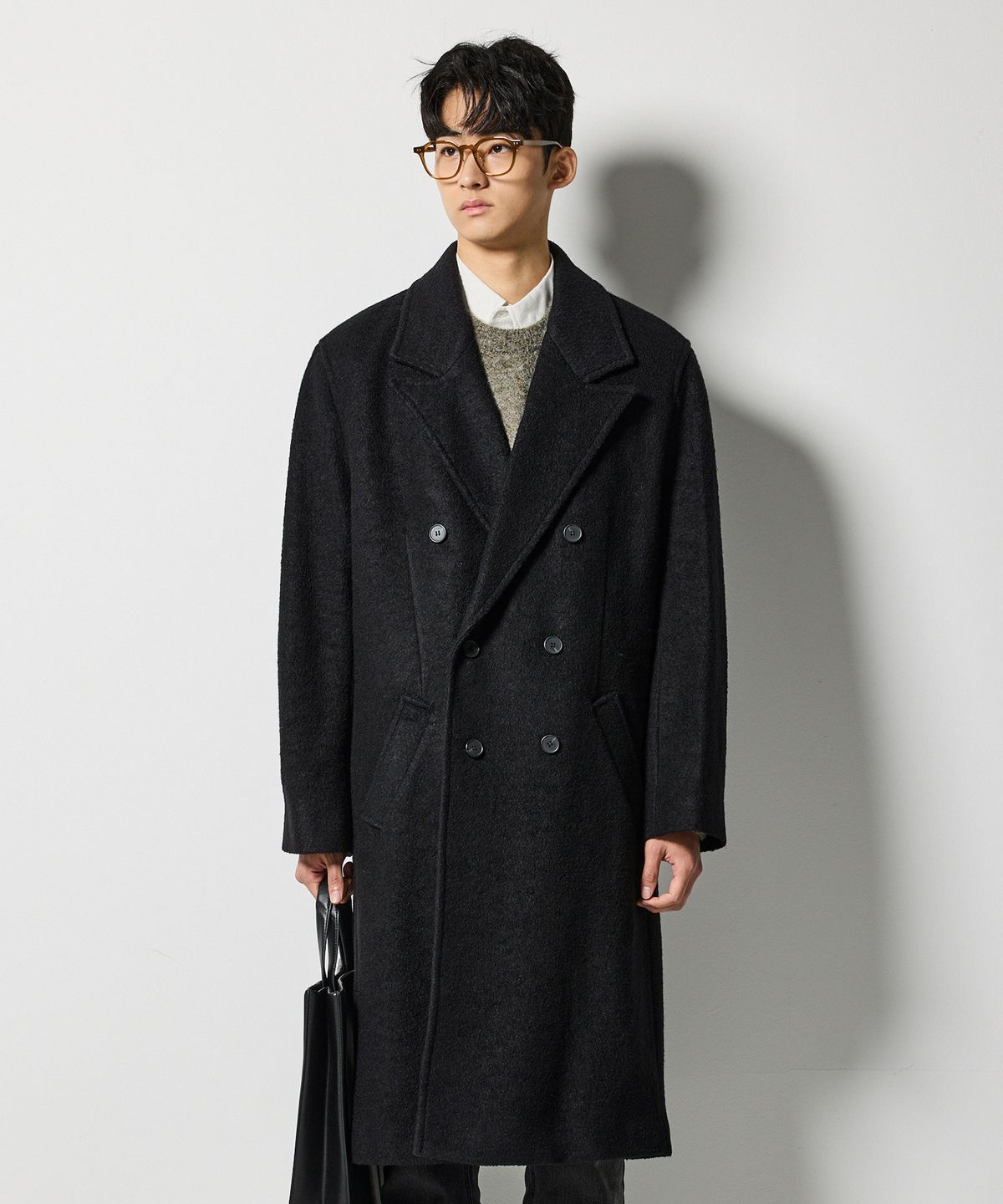 에스티코(STCO) 더블 브레스티드 부클 WOOL 코트_블랙 (오버핏)_SCTVD75OSB