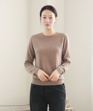 울 100% 라운드넥 니트 스웨터_브라운