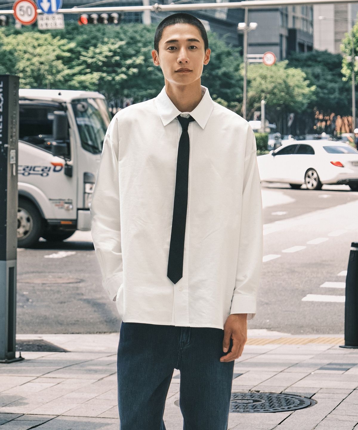 에스티코(STCO) DIEMS 젠더리스_옥스포드 셔츠 화이트 (오버핏)_LDSWC01OSW
