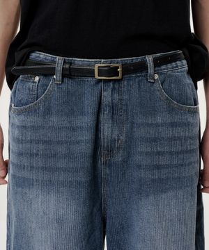 빈티지 스퀘어 버클 벨트 - 블랙