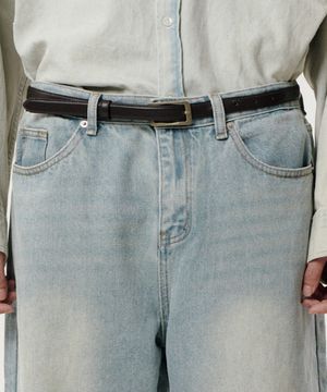 빈티지 스퀘어 버클 벨트 - 브라운