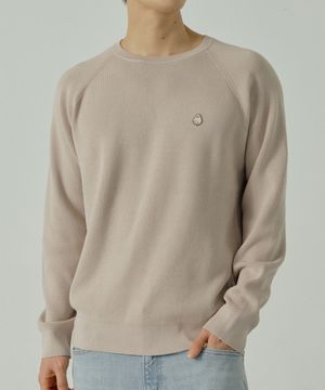 남녀공용 하찌 래글런 액티브 라운드 니트 [라이트베이지]_HG1SW010